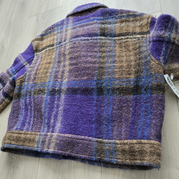 NWT Aritzia Wilfred Clarence Violet Purple Plaid Autumn Cropped Shirt Jacket - Picture 14 of 14